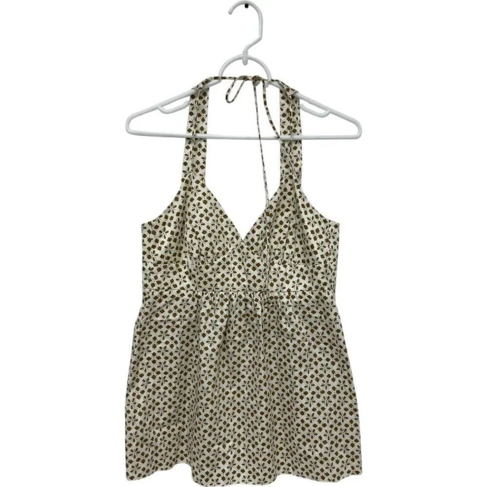 Trina Turk Womens Top Shirt Size 6 Brown Cream Floral printed Halter Neck NWT